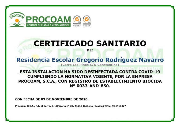 Certificados Sanitarios de desinfección contra COVID